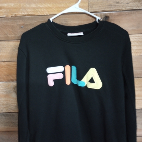 FILA Women’s Logo Black Pullover Long Sleeve Crew Neck Sweatshirt Medium Retro - Picture 5 of 10
